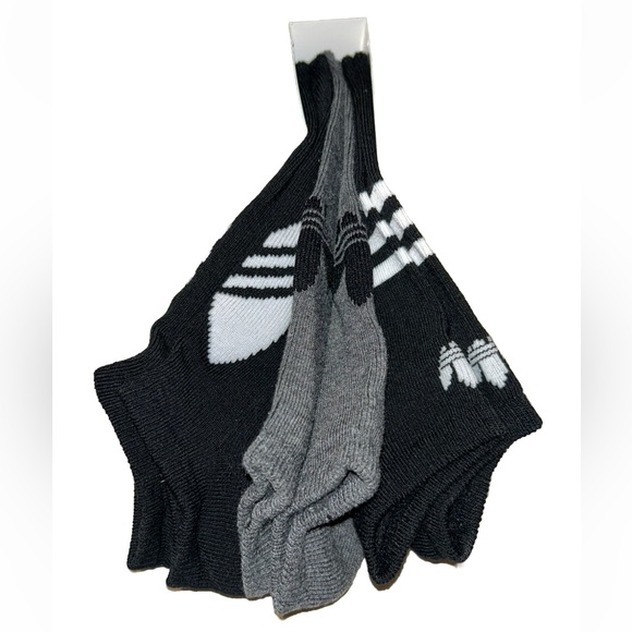 Adidas No Show Socks 3 Pair Men 6-12 Black Gray White Mixed Logo NEW $16 Trefoil - Picture 8 of 10